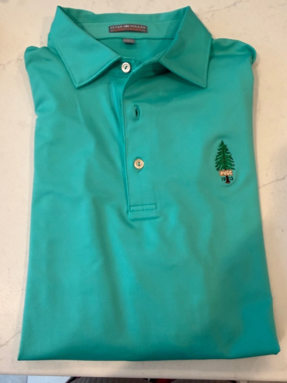 Peter Millar Turquoise Polo with Embroidered Tree
